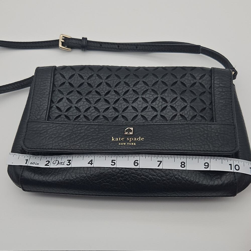 Kate Spade Perry Lane Greer Crossbody Black Pebbled Leather Bag Latice Laser Cut - Picture 12 of 12